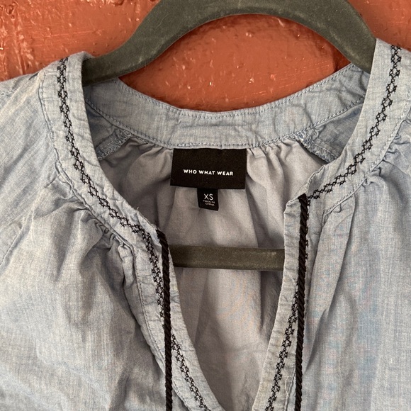 Who What Wear Blue Long Sleeve Dress with Black Tassels and Detailing - Picture 2 of 3